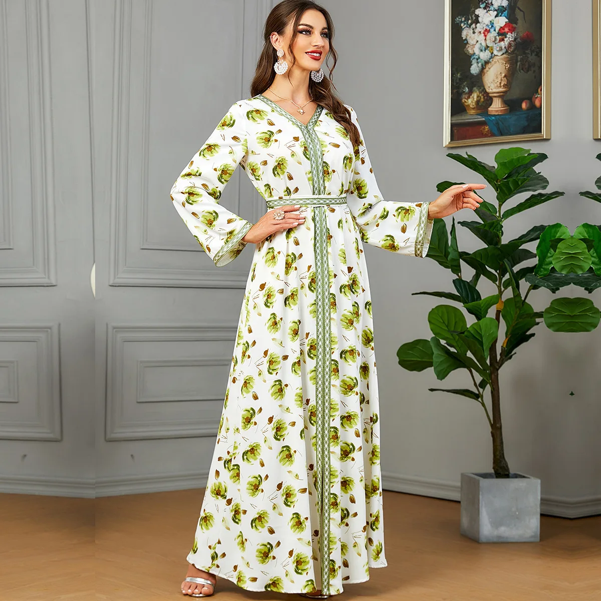 

3596 Arab Apparel Casual Party New Long Dress Printed Split Dubai Dress