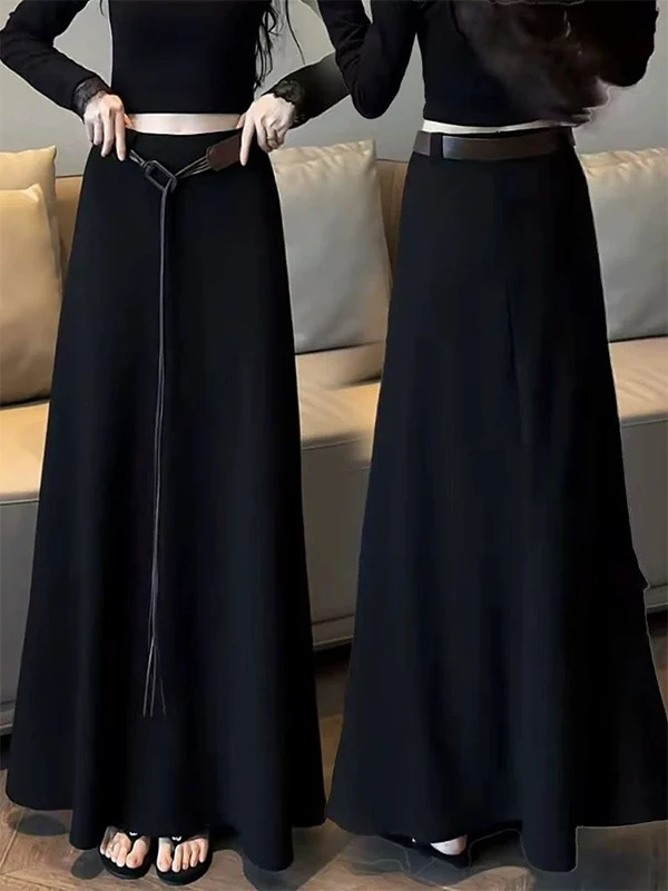 

Юбка А-силуэта с высокой талией для женщин, повседневная, длинная, стройнящая, осенне-зимняя, новинка из Китая