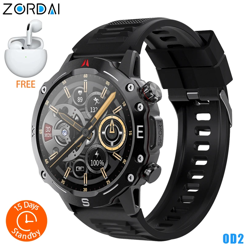 Zordai OD2 Smart Watch Men Male Smartwatch For iPhone 16 Plus Samsung NFC IP68 Waterproof Bluetooth Call Compass Fitness Sport