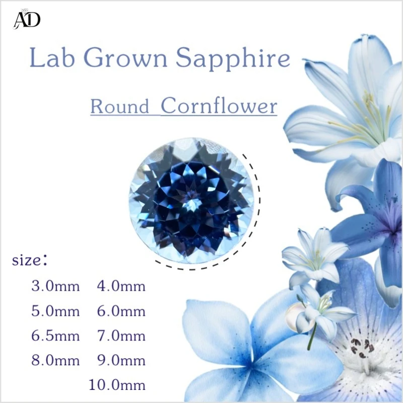 

Lab Grown Sapphire Round Shaped Cornflower Extremely Shiny Quality DIY Ring Necklace Earrings Main Materials AGL Certificate