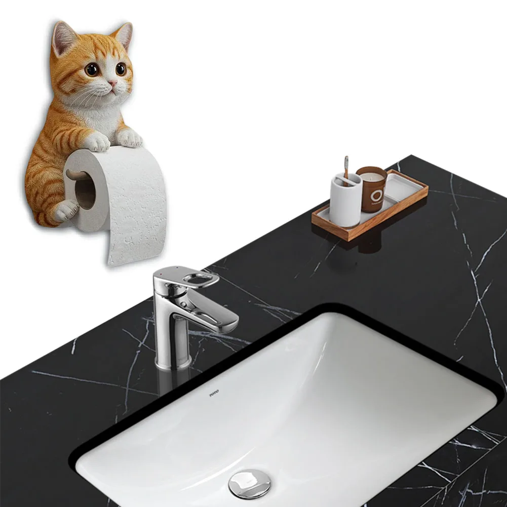 

Wall Mount Toilet Paper Roll Holder Decorative Cat Shape Paper Stand Funny Animal Roll Storage Rack Kitchen and Bathroom Use