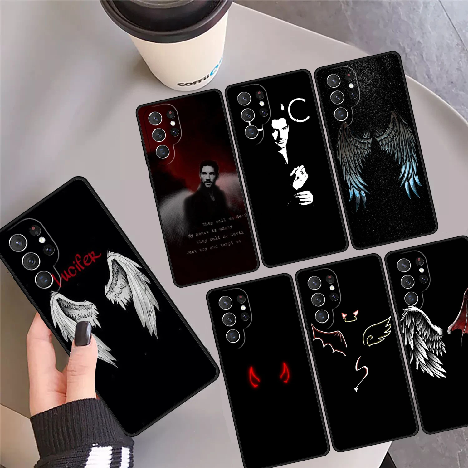 American TV Lucifer Angel Phone Case Cover For Samsung Galaxy S24 Ultra 23 S22 Plus S21 FE S20 S8 S9 S10 Note 10 Pro Note 20