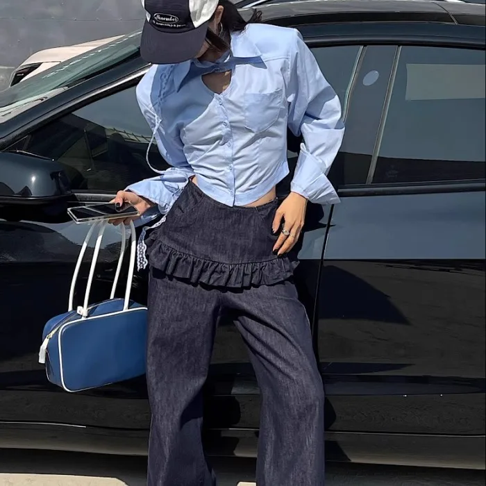 

Расклешенные джинсы с высокой талией, женские шикарные длинные леггинсы с цветочным кружевом, прямой крой, повседневные брюки длиной до пола