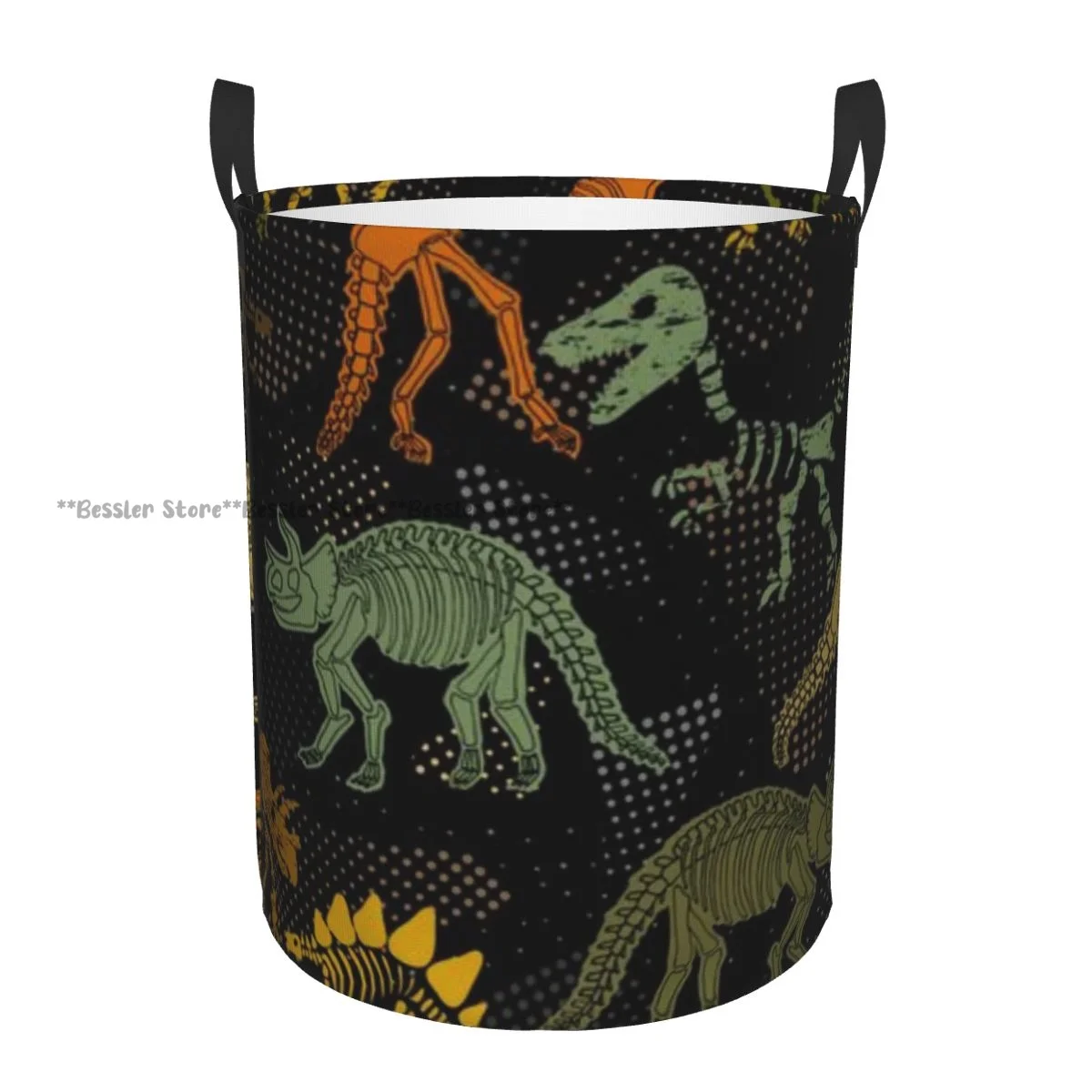 

Laundry Basket Dinosaur Skeleton Round Storage Bin Collapsible Hamper Clothes Bucket Organizer