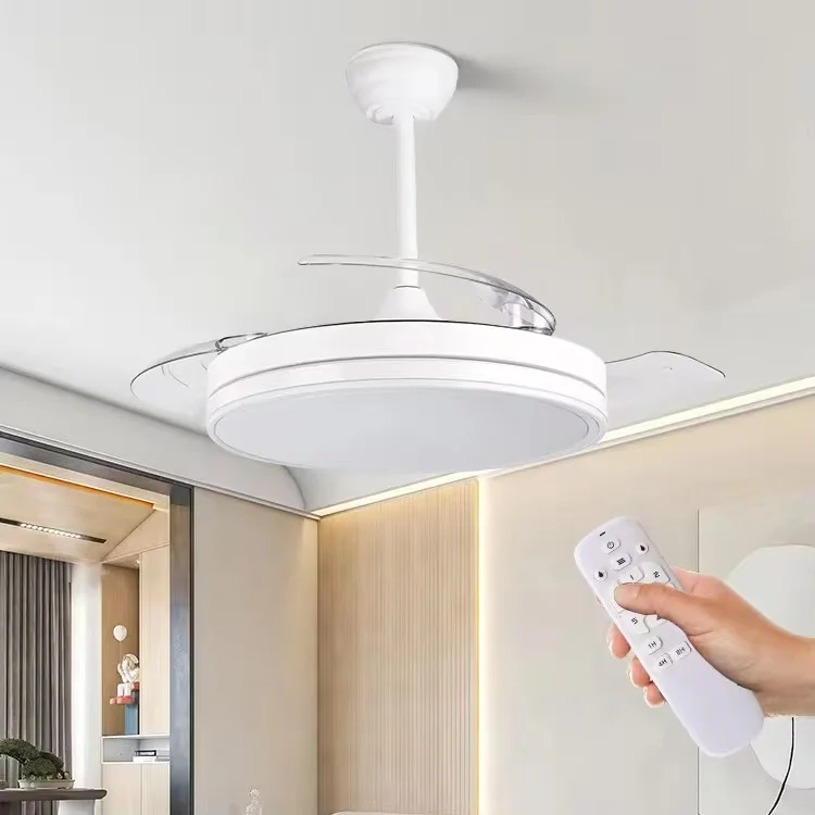 Modern Restaurant Mute Simple Invisible Iron Chandelier 220V LED Ceiling Fan Light For Home
