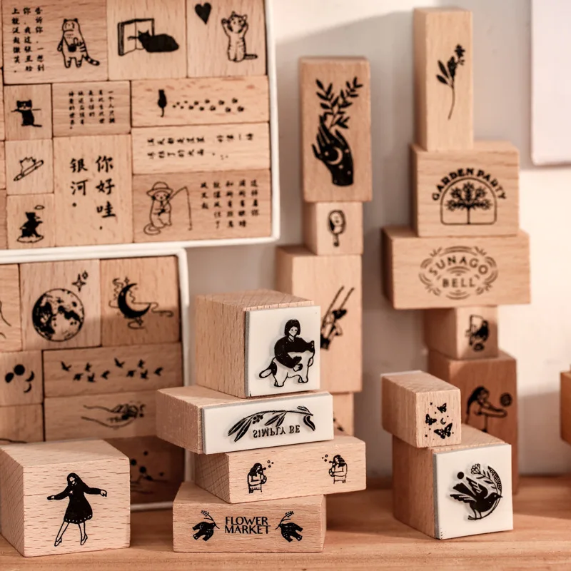 16 pcs/set Moon planet decoration stamp wooden rubber stamps for scrapbooking stationery DIY craft standard seal