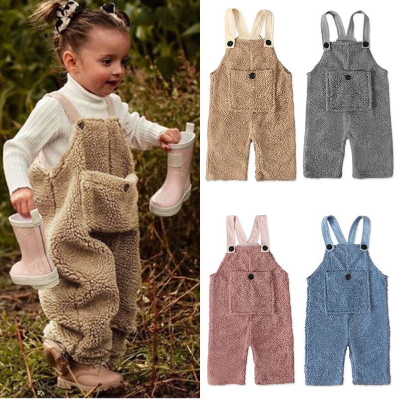 

1-5Y Winter Thicken Girl Jumpsuit Trouser Boy Straps Pant Children Overalls Outfit Infant Toddler Clothing Baby Girl Romper A682