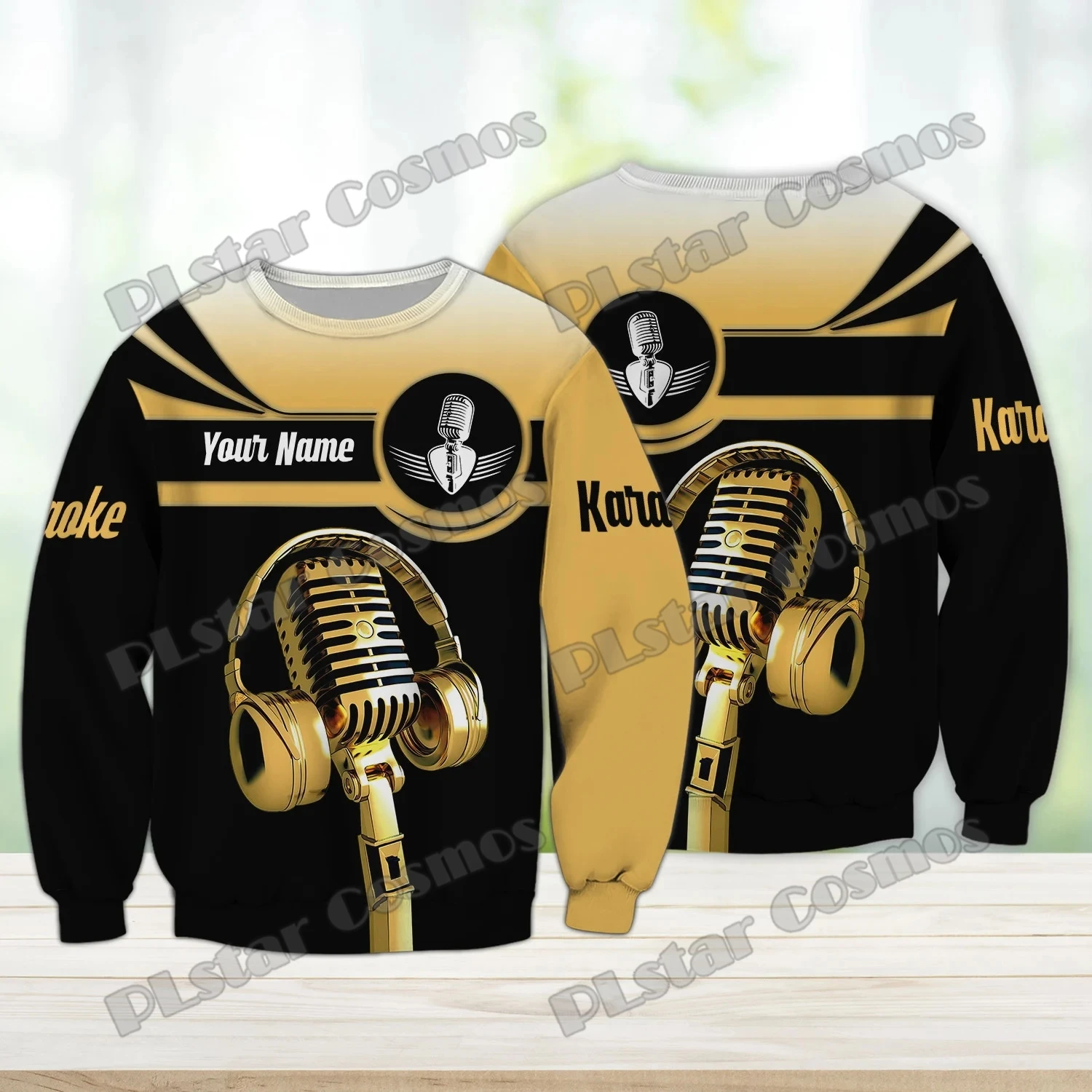 

Karaoke Pattern Yellow Custom Name 3D Printed Fashion Men's Crewneck Sweatshirt Autumn Unisex Casual Long sleeve Pullover TDD228