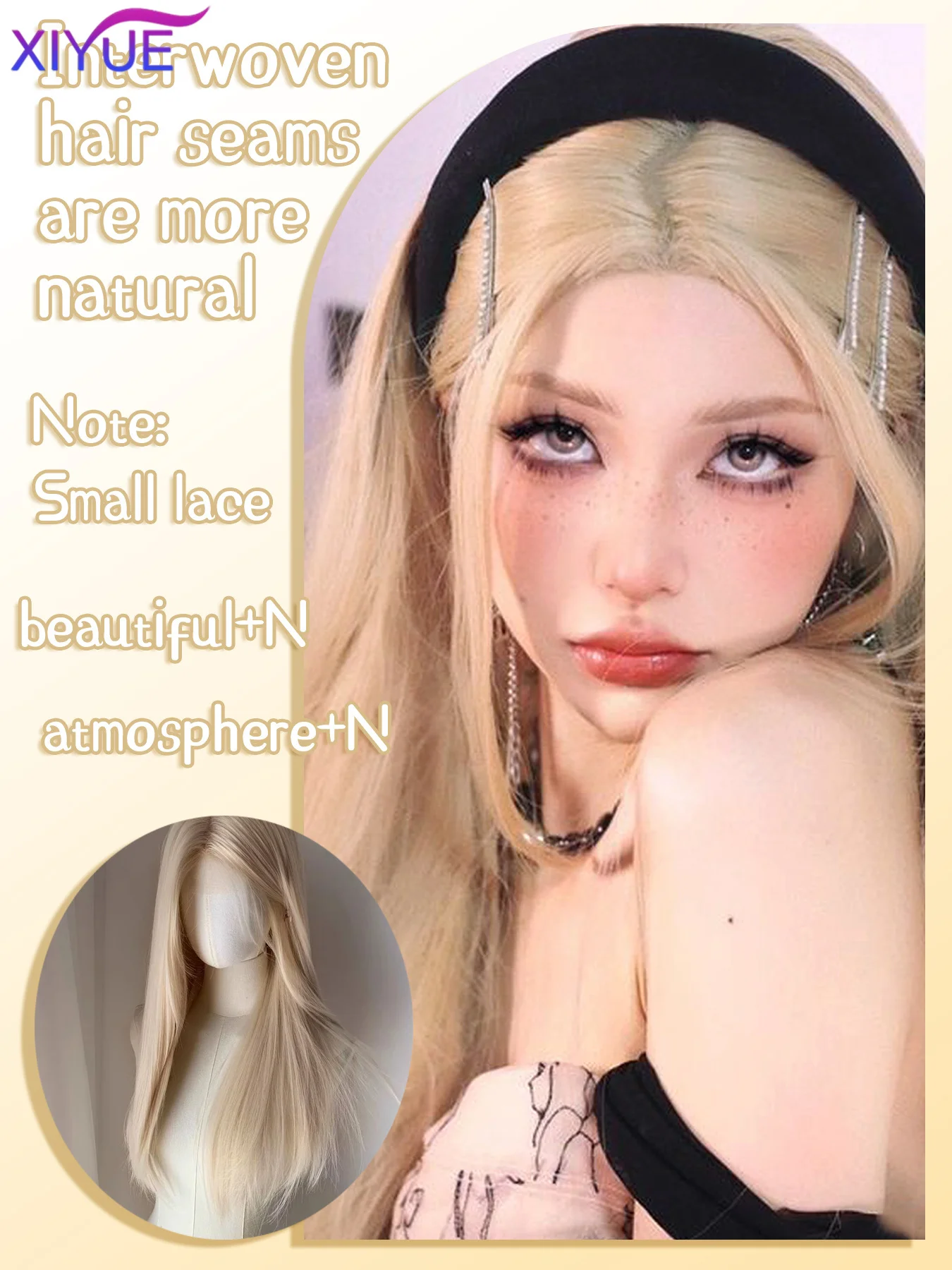 XIYUE Blonde Golden Synthetic Wigs Lace Frontal Long Straight wig Natural Wig for Women Middle Part Wigs Cosplay Party