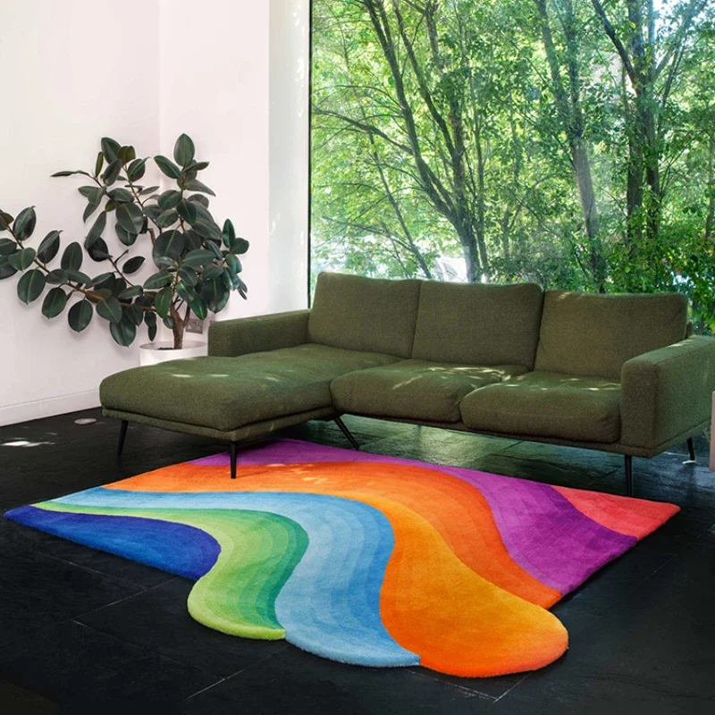 Luxury Carpets for Living Room Dopamine Bedroom Decor Irregular Carpet Creative Colorful Bedside Floor Mat Fluffy Soft Plush Rug