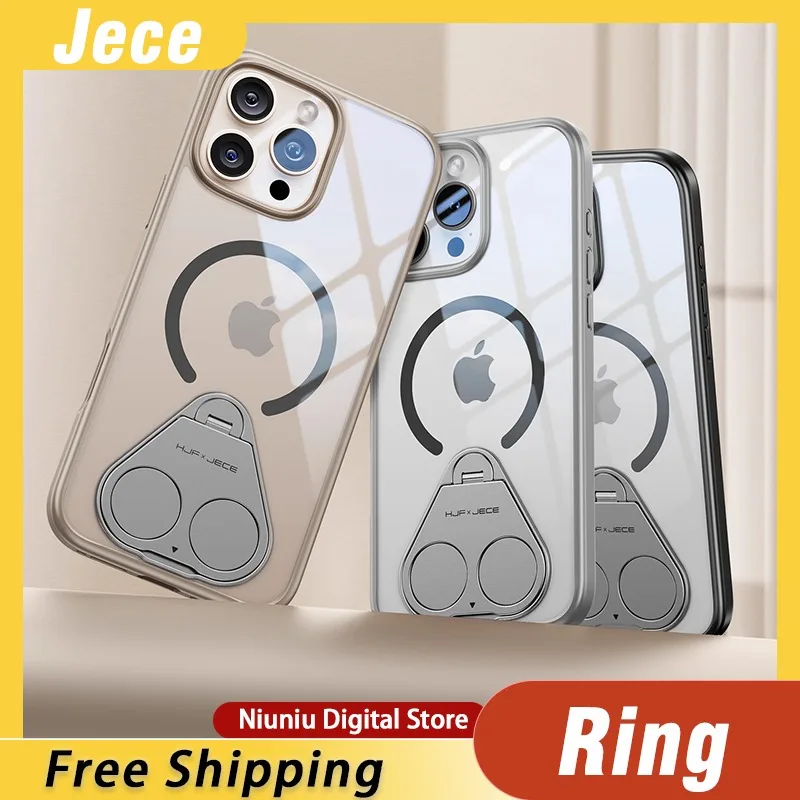 

Jece Ring Phone Case 16ProMax Transparent IPhone15Pro Magnetic Magsafe Bracket Plus Protective One Hand 360° Portable Thin Gift
