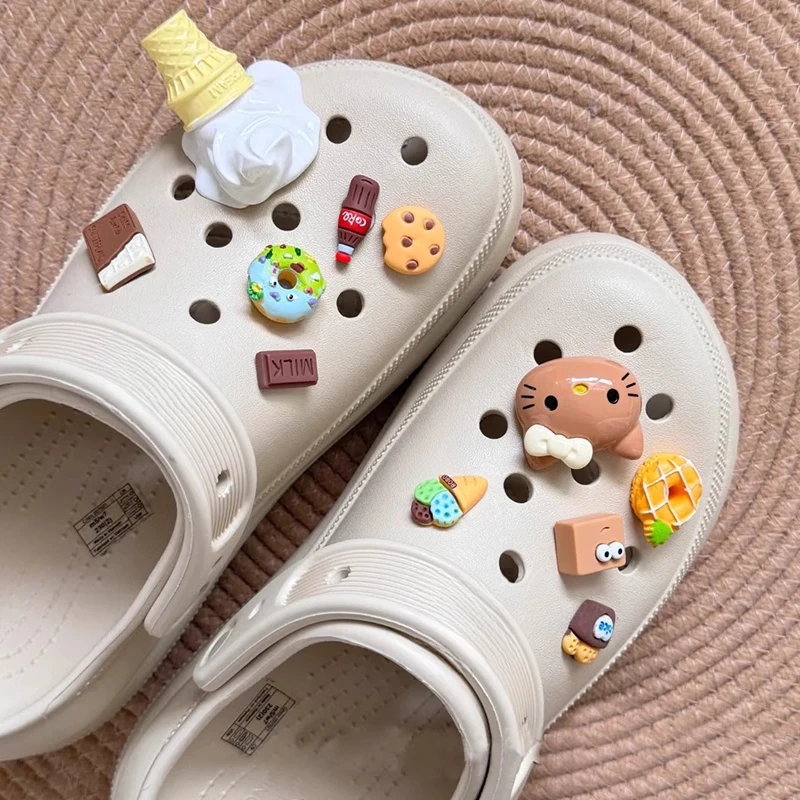 MINISO Hollow Out Clogs Shoe Accessories Kawaii Hello Kittys Ice Cream DIY Shoe Decorations Charms For Clogs Sandals Party Gifts