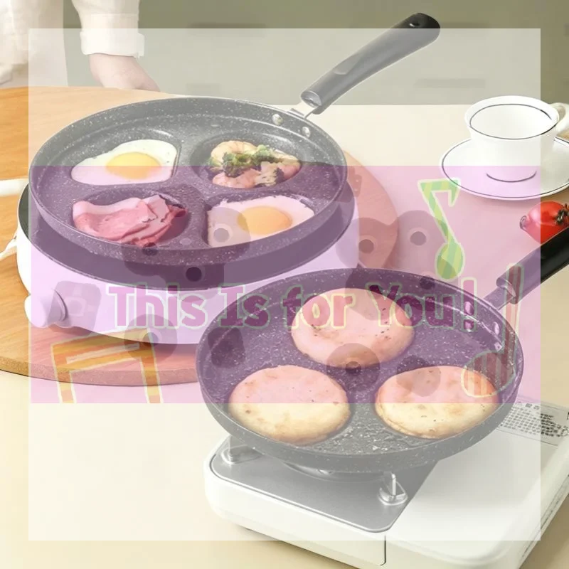 【MA】Non Stick 4 Section Maifan Stone Frying Pan Anti Scald Handle Even Heating For Home Kitchen Breakfast Cooking