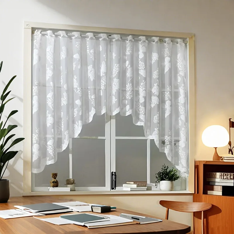 

White Lace Swag Curtains for Kitchen Sheer Floral Embroidery Window Valance Hollow Knitted Home Decoration Lace Valance Curtains