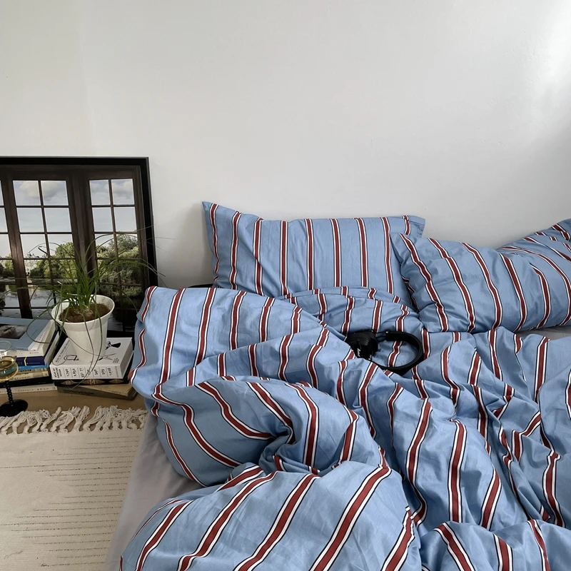 

Bed Linen 100% Cotton Duvet Cover Stripe Queen Size 40s Quilt Cover Pillowcase Bedding covers Fashion Home Textile Nordic sling