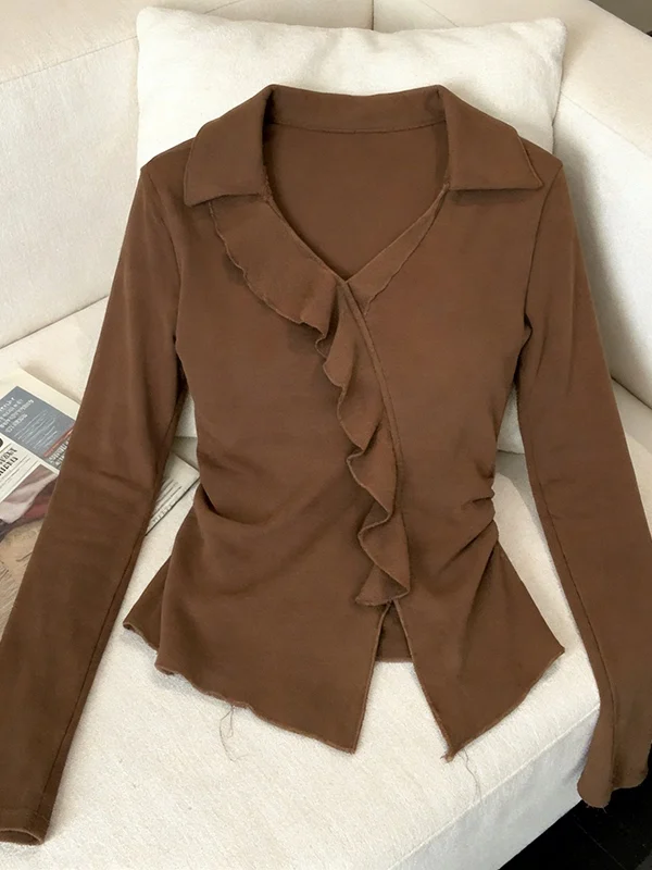 

plus Size Women's V-Neck Long Sleeve Thickened T-Shirt Fashion Slimming Age-Defying Color Base Shirt Spring 2026 New Ar...