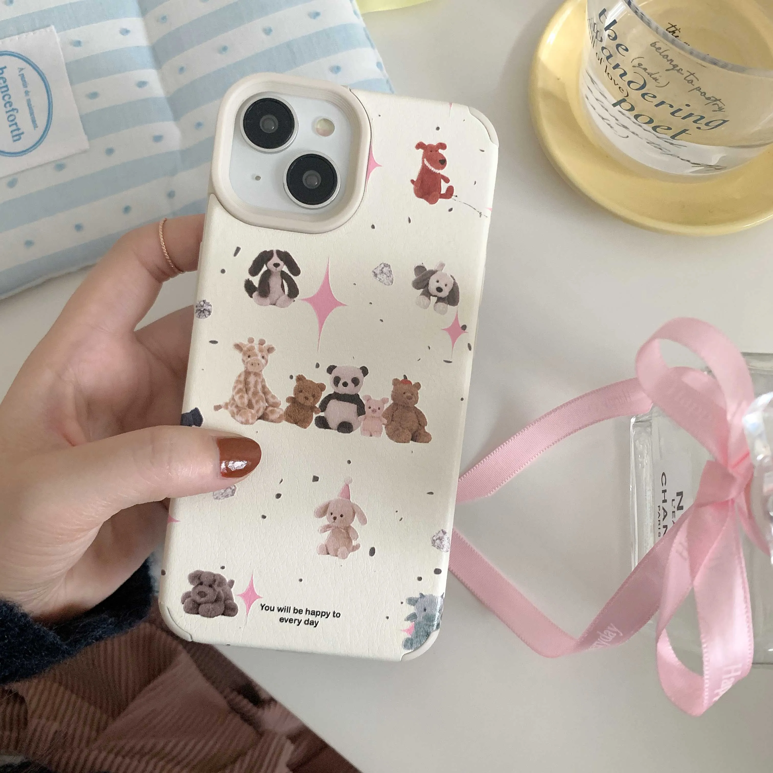 Cute Cartoon Dog Bear Phone Case For Iphone 14Pro 15ProMax 11 12 13 14 15 Pro Max 13Pro 12ProMax Soft Leather Cover Fundas