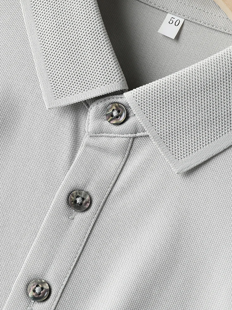SuyaDream-Polo de manga corta para hombre, camisa de mezcla de algodón de seda, elegante e informal, color negro y azul, para primavera y verano,