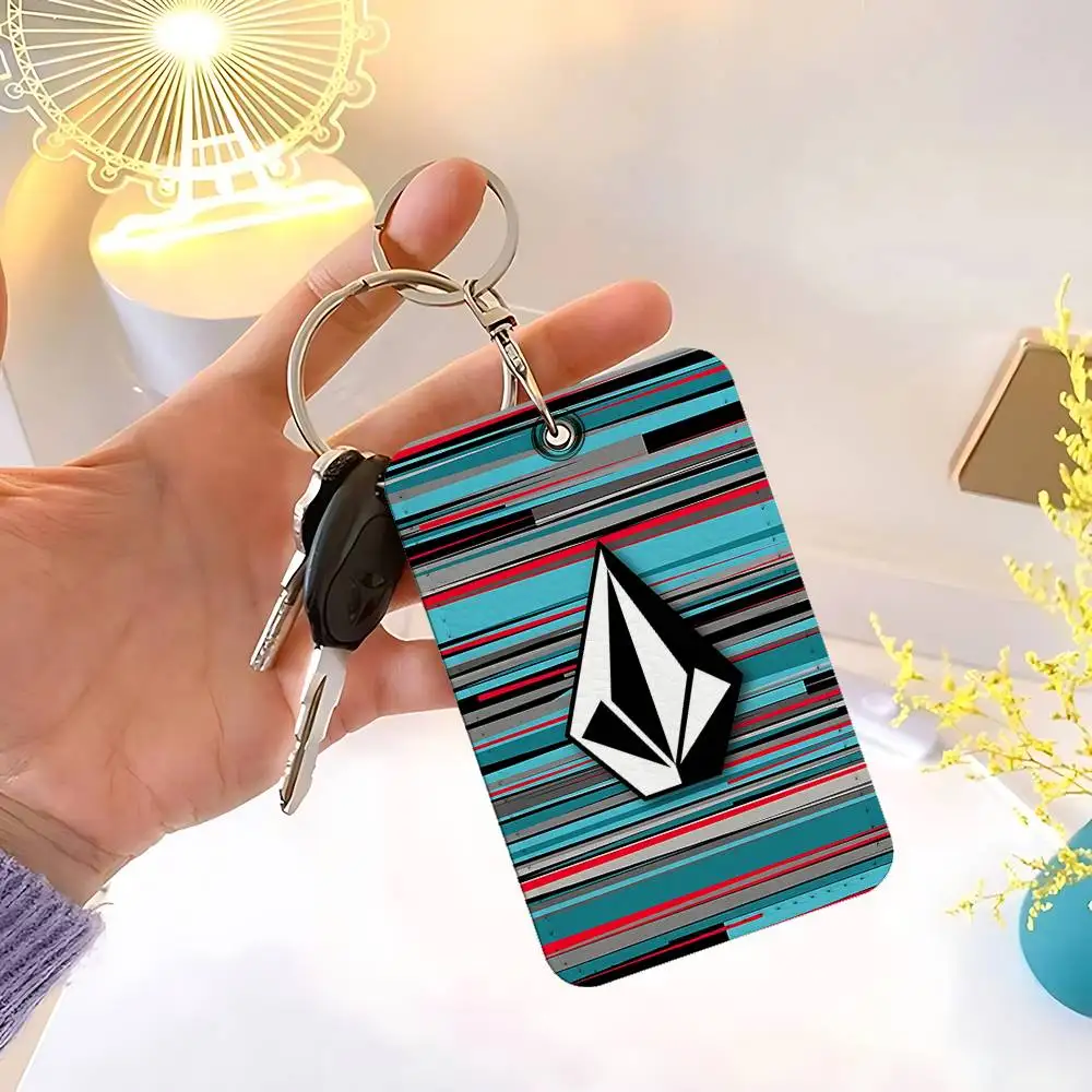 V-Volcom Logo Fashion Sign Rectangle Keychain Card Holder, Badge Credit Card Holder, Student ID Card Holder, Bus Cards Cover