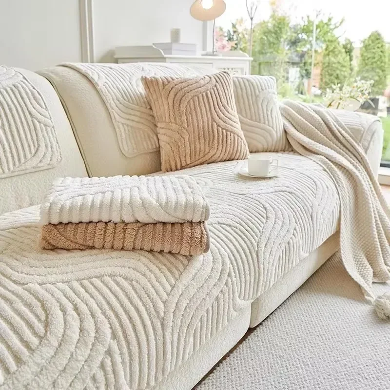 Autumn and Winter New 2024 Cream Style Straight Row High-grade Non-slip Cushion Cover Cloth Towel Thickened Plush Sofa Cushion