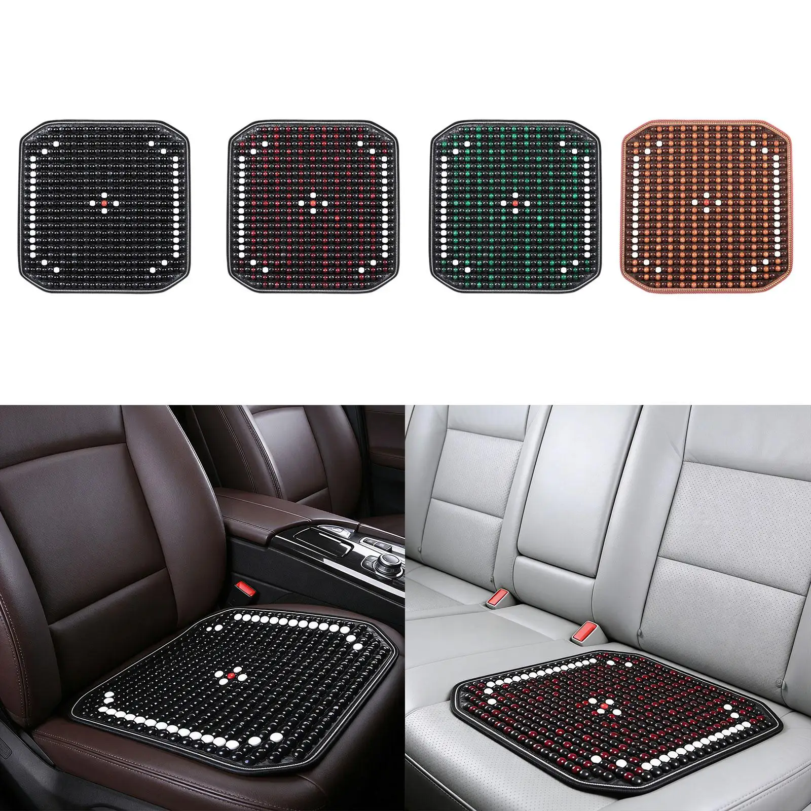 

Cooling Square Beaded Seat Cushion Breathable Wood Material Automobile Accessory for Office Chair Car Truck Interior