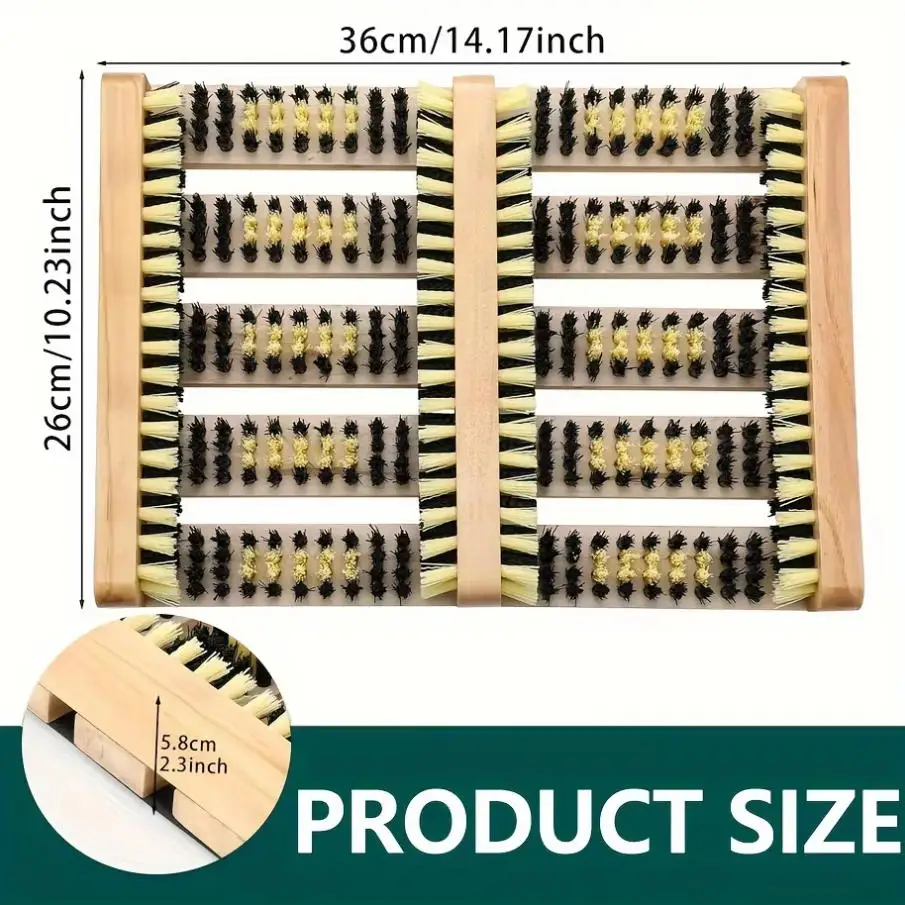 1Pc Wooden Boot Scraper Outdoor Heavy Duty Shoe Brush Cleaner for Muddy Boots, Dual Bristle Entryway Shoe Cleaner System
