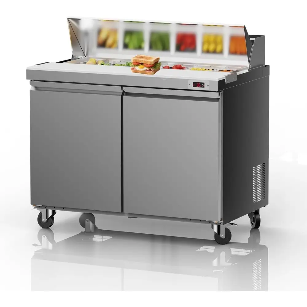 

Коммерческий холодильный стол для приготовления сэндвичей и салатов, 48 дюймов, на 12 противней, из нержавеющей стали, с охлаждением, кухонное оборудование