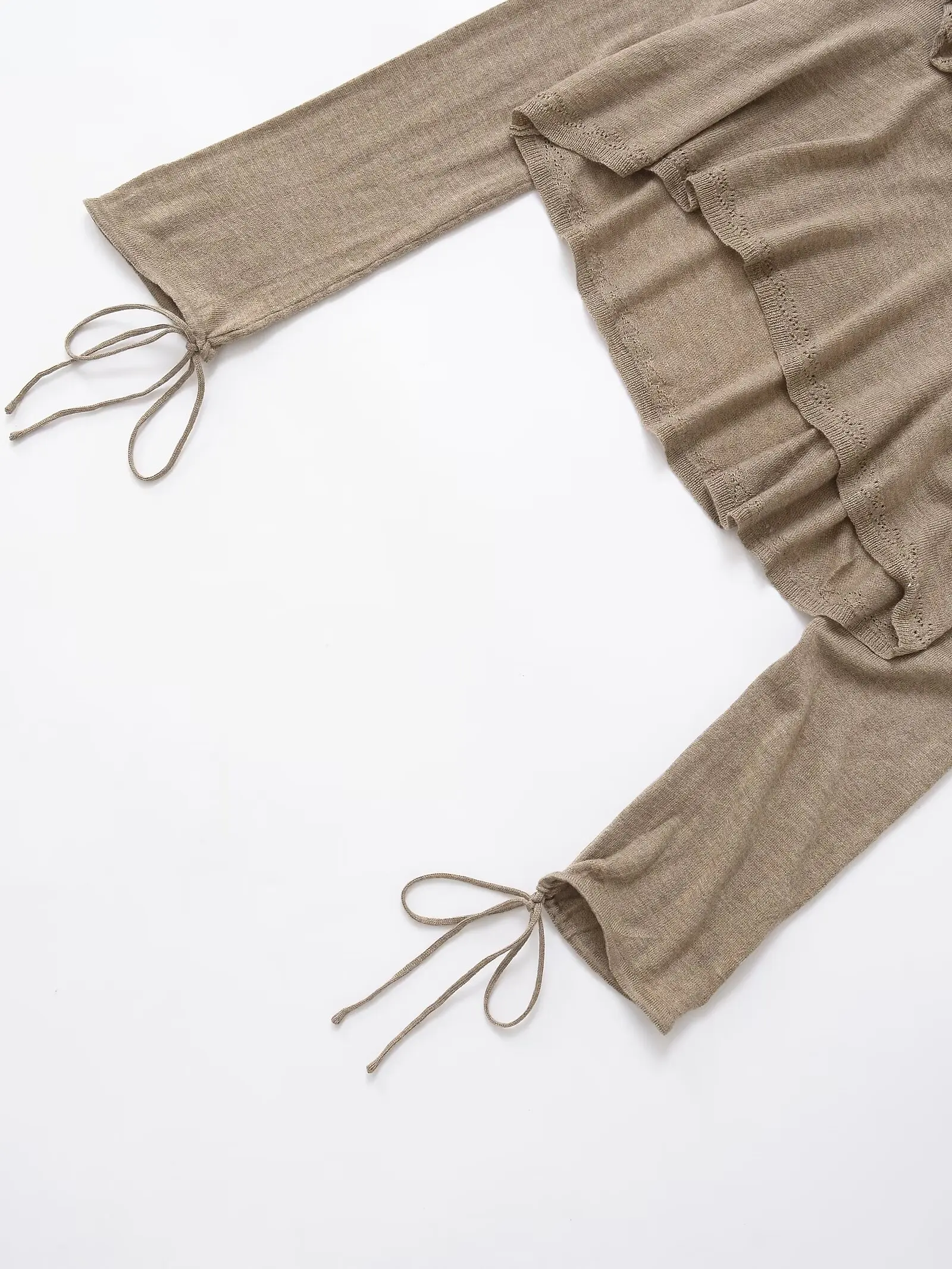 Dave&Di Minimalist Women's Clothing Elegnat Khaki Ruffled Knit Shirt Spring Layered Blouse Women Pullover Loose Sweaters Top