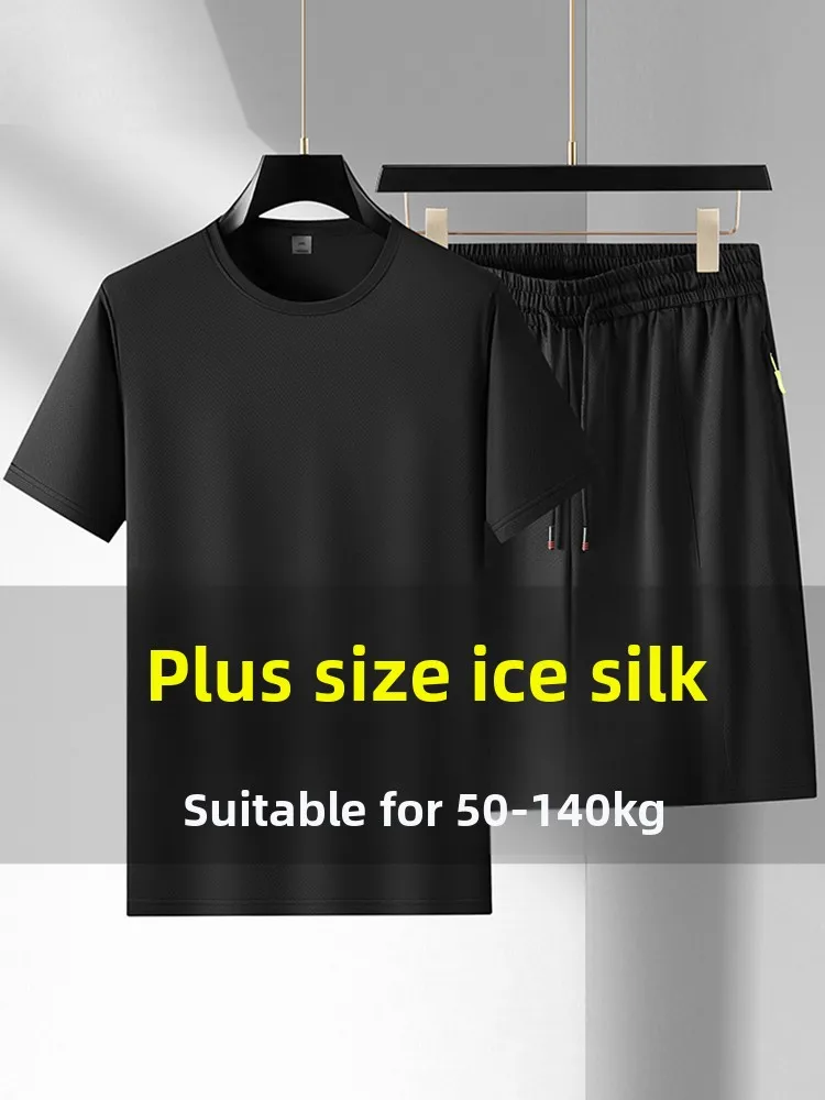 

Large Size Bla Sports Suit Men Summer Thin Ice Silk Breathable Running Fitn ort Sve orts Trendy Polyester Fiber