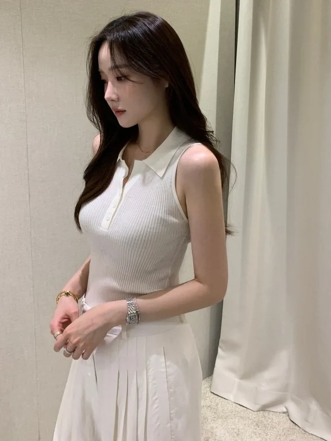 เสื้อถักไหมพรมสำหรับผู้หญิง คอเสื้อบาง ทรงเข้ารูป แฟชั่นฤดูร้อน สไตล์ลำลอง ความยาวปกติ ผ้าโพลีเอสเตอร์...