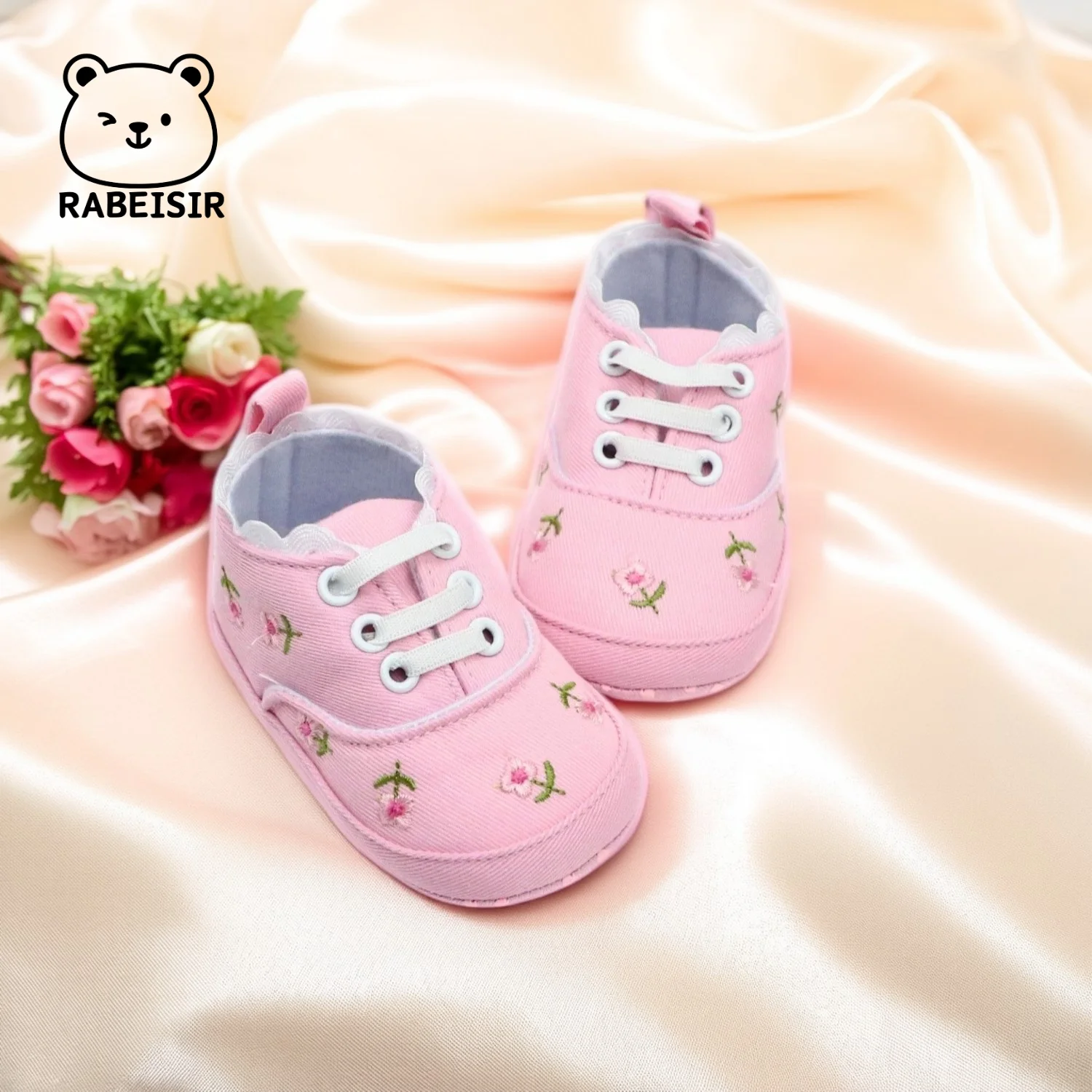 

Baby girl shoes, canvas shoes, baby walking shoes, soft sole, anti slip, 6-12-18 months, floral pattern
