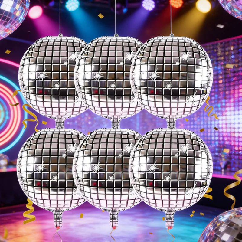 6 Stück 22 Zoll silberne Disco-Folienballons, metallische Laserballons für Geburtstag, Hochzeit, Weihnachten, Party-Dekoration, Luftballons