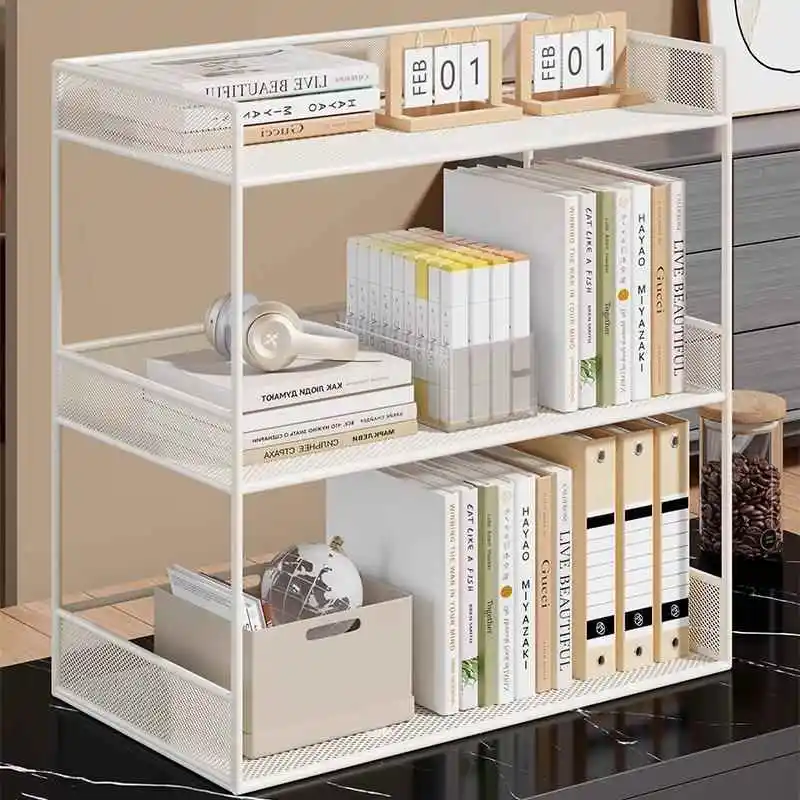 

Simple Desktop Bookelf Multi-Layer Iron Bookcase Display Stand for Living Room Bedroom Dormi Easy Assembly Required