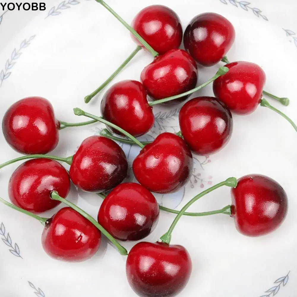 

Kitchen Party Decoration Lifelike Food Crafts Mini Fruit Model Red Cherries Faux Cherry Artificial Cherries