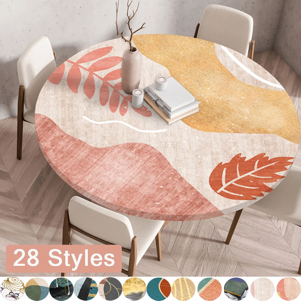 

60/70/80/90/100/120/140cm Elastic Fitted Round Plastic Vinyl Table Cloth Backing Elastic Edge Waterproof Table Cover Tischdecke