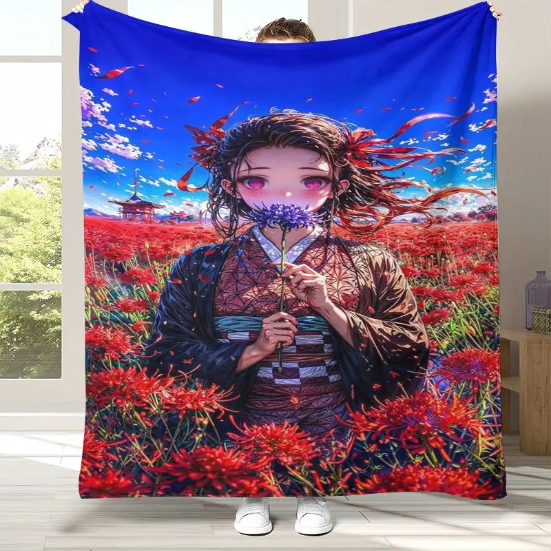 Demon Slayer Kimetsu no Yaiba Tanjiro Nezuko Anime Soft Flannel Blanket,Cozy Warm Throw Blanket for Bed,Sofa,Living Room,Picnic