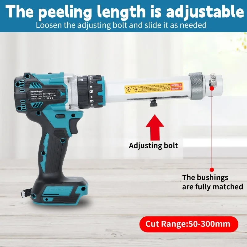 Heimerdinger Brushless Wire Stripper with 2-Speed Adjustment, LED Light, Reversible Rotation, 50-300mm Cut Range, No battery
