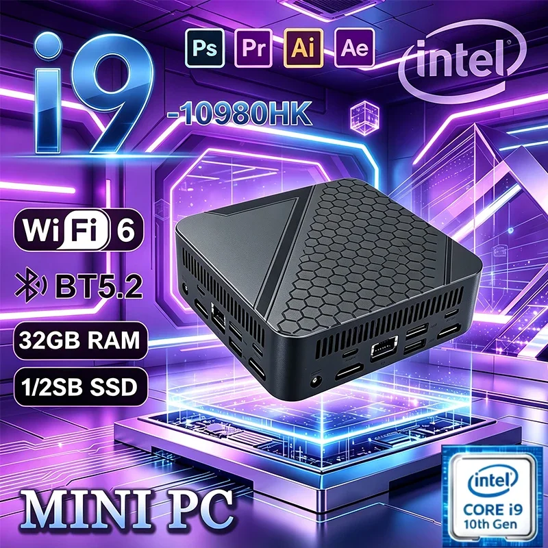 New MINI PC Windows 11 Pro Core i9 10980HK 32GB RAM 1TB 2TB SSD WIFI 6 BT5.2 4K HD Mini Gaming Office Study Pc