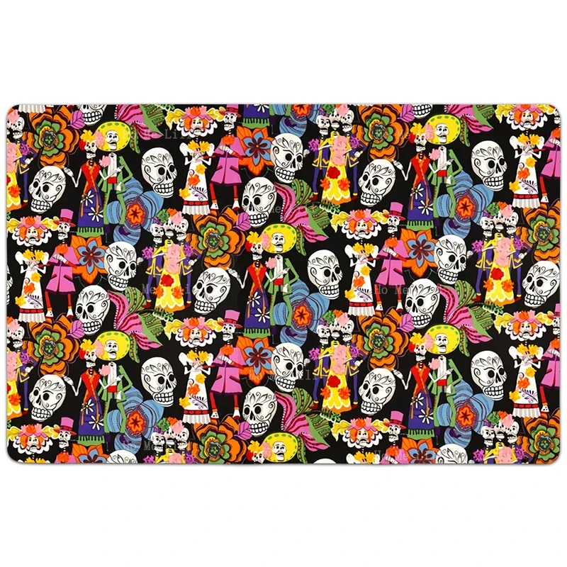 Seamless Colorful Sugar Skulls Classic Day Of The Dead Elegant Skeleton Non Slip Flannel Floor Rugs By Ho Me Lili Soft Carpet