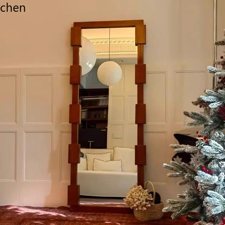 HXL Solid Wood Full-Length Mirror for Home Wall-Mounted Entryway Irregular Shaped Dressing Mirror Wall Hanging