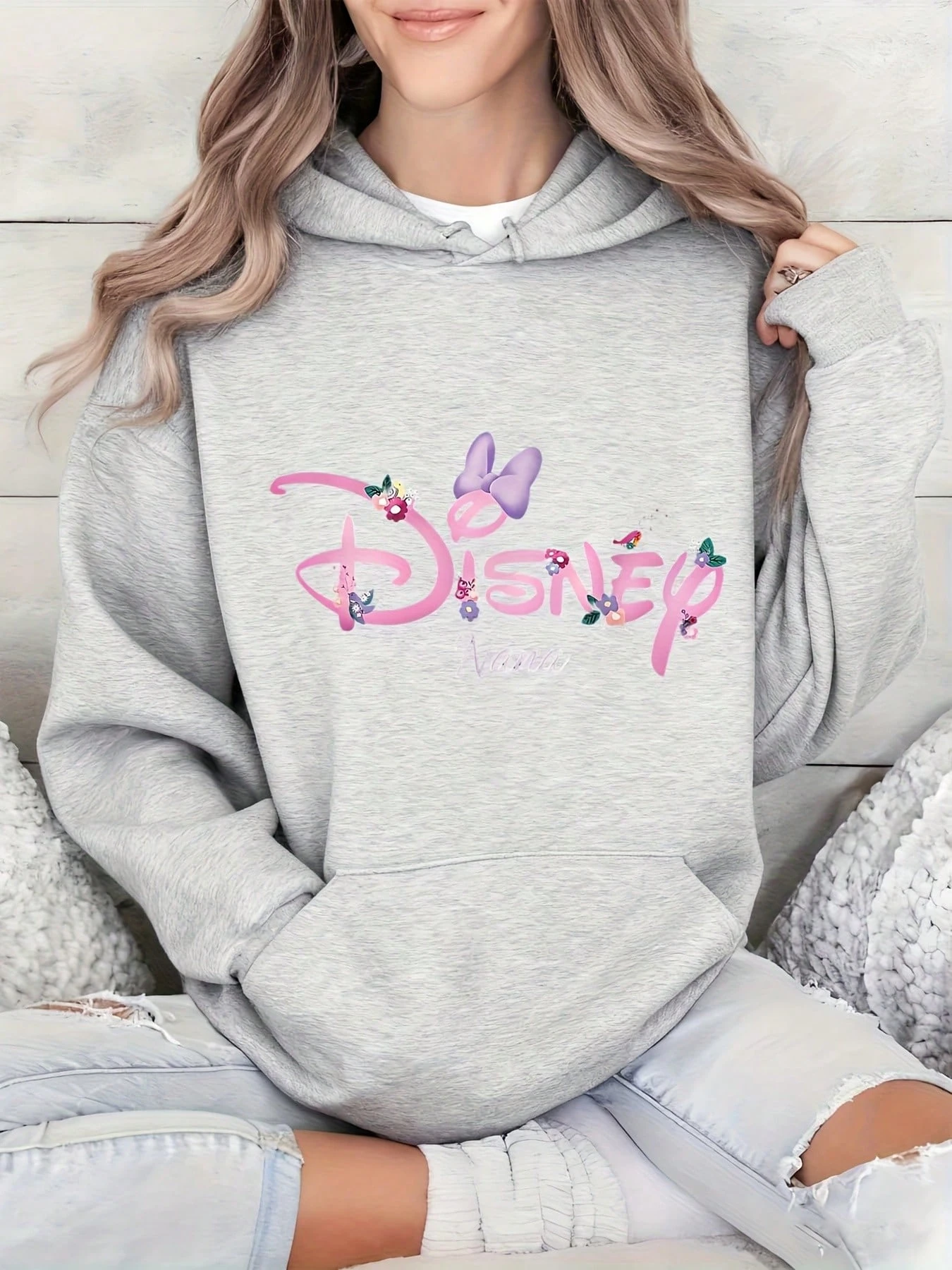 

Толстовка из 100% хлопка с принтом «Цветочный Нана» в стиле Дисней, коллекция Осень/Зима 2026, унисекс, повседневная и теплая.