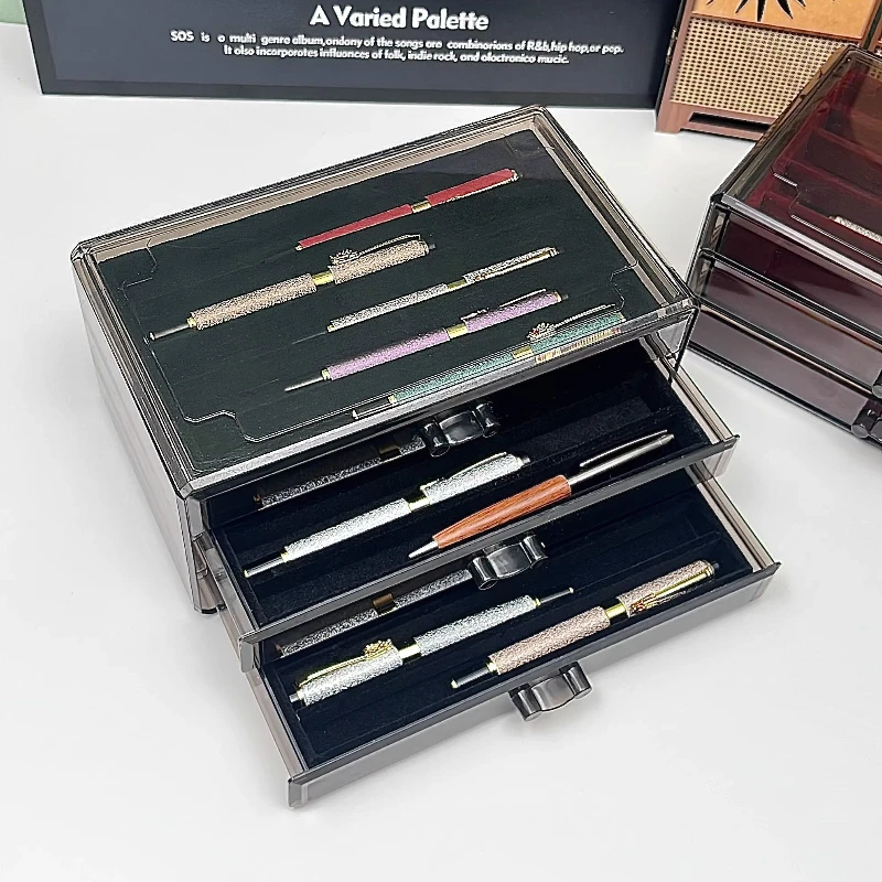 Fountain Pen Storage Box Home Collection Box Ballpoint Pen Storage Display Transparent Multi-layer Finishing Storage Box