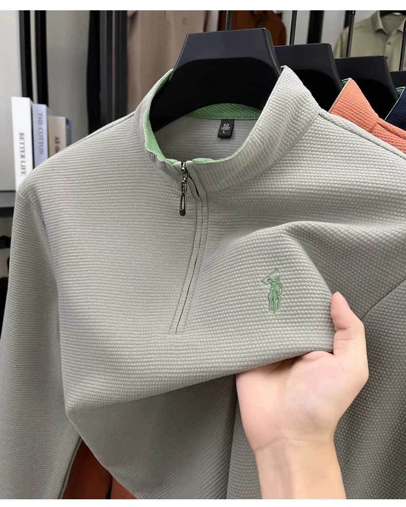 

Новинка весны/осень 2023, мужская толстовка из чистого хлопка с воротником-стойкой на полумолнии, свободная длинная футболка Све с фирменной вышивкой