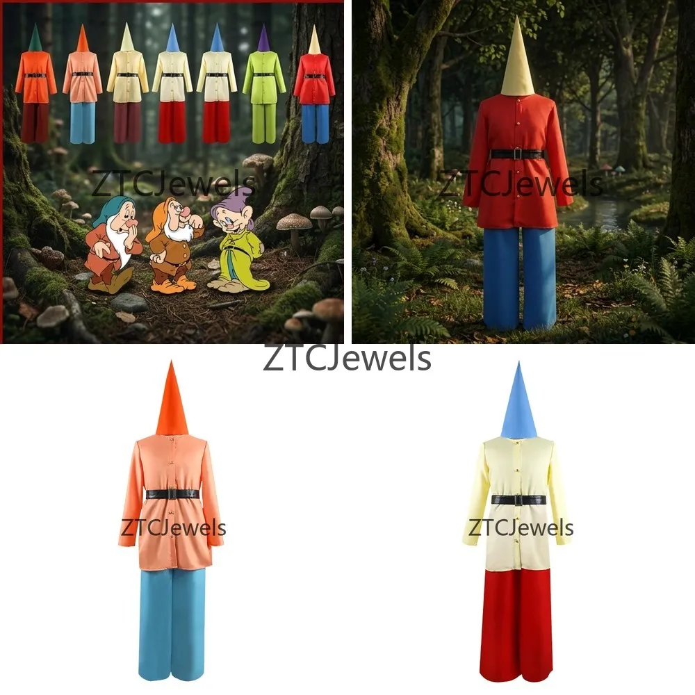 Disfraz de Blancanieves y los Siete Enanitos para Adultos, Navidad, Halloween, Cosplay, Traje de Manga Larga para Hombres y Mujeres, Atuendo para Actuaciones