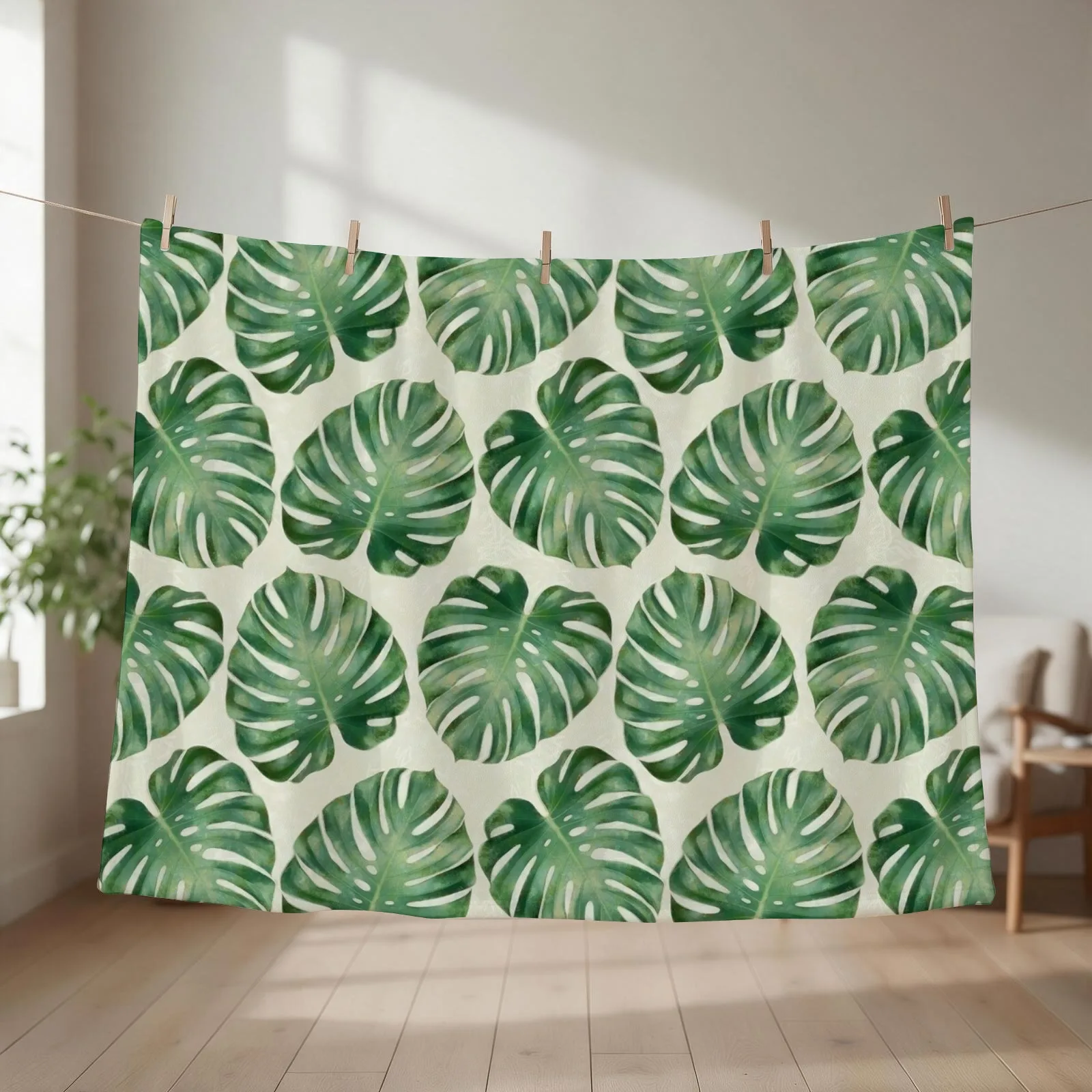 Monstera leaves Throw Blanket Comforter Summer Beddings for winter Warm Blankets