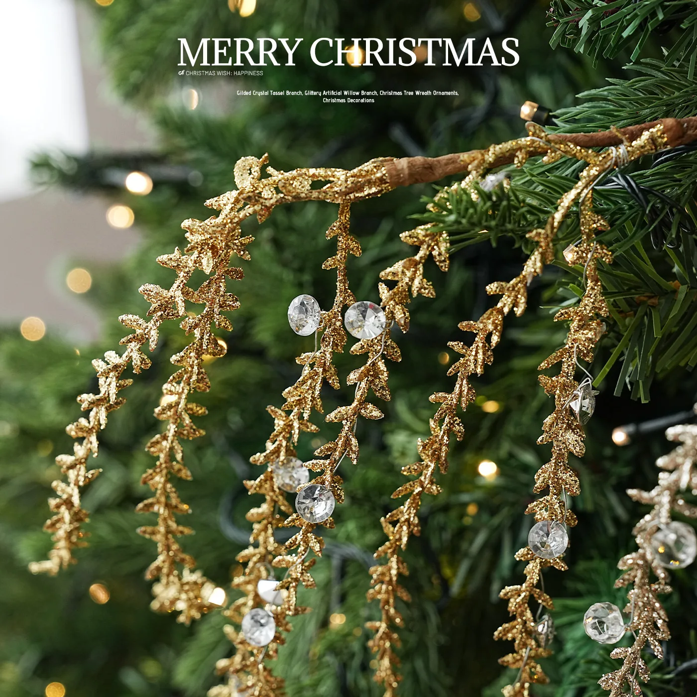 Glitter Willow Branch Christmas Tree Picks Gemstone Holiday Floral Decorations for Home Party Arrangement