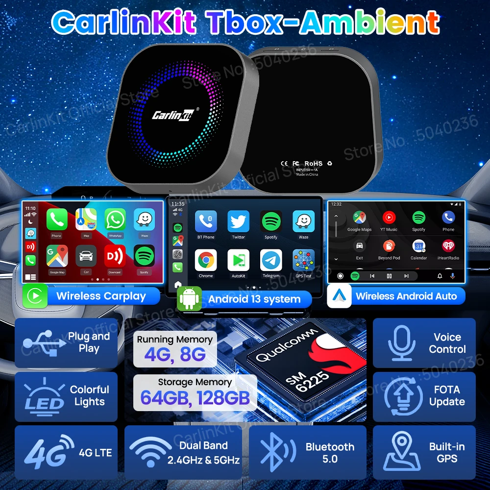 CarlinKit محول CarPlay الجديد اللاسلكي Android Auto Android 13 CarPlay Ai Box يدعم Netflix Play Store 3 في 1 صندوق صغير ذكي