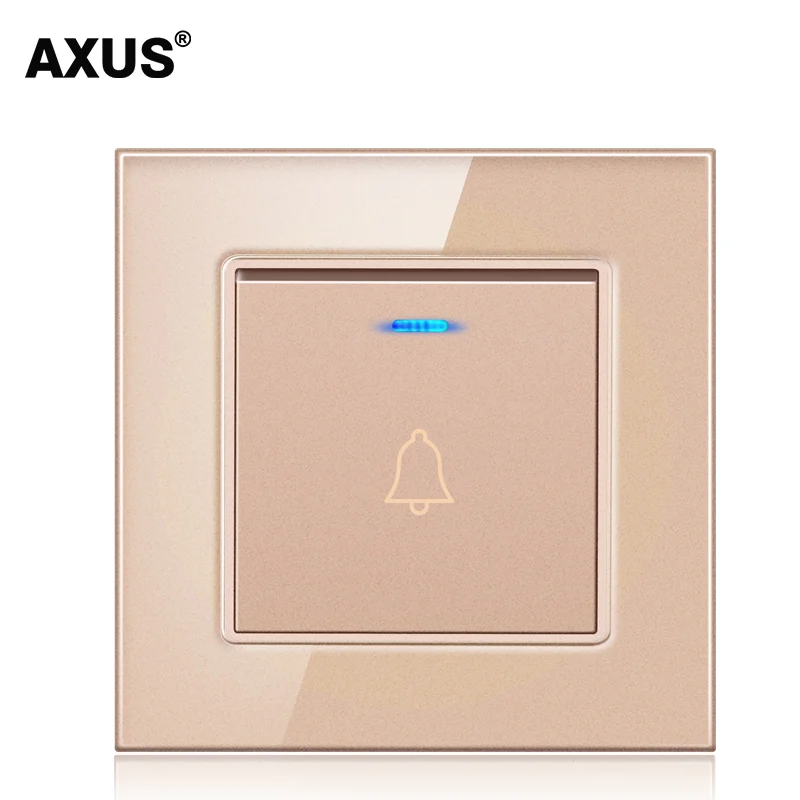 AXUS Home Doorbell Hotel Doorbell Embedded Wired Switch Wall Button With LED Indicator Tempered Crystal Glass Panel 110-220V