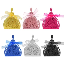 10Pcs/set Bride Flower Dresses Candy Box Laser Cut Box Gifts Bags Favor Boxes Wedding Birthday Parties Glitter Packing Supplies
