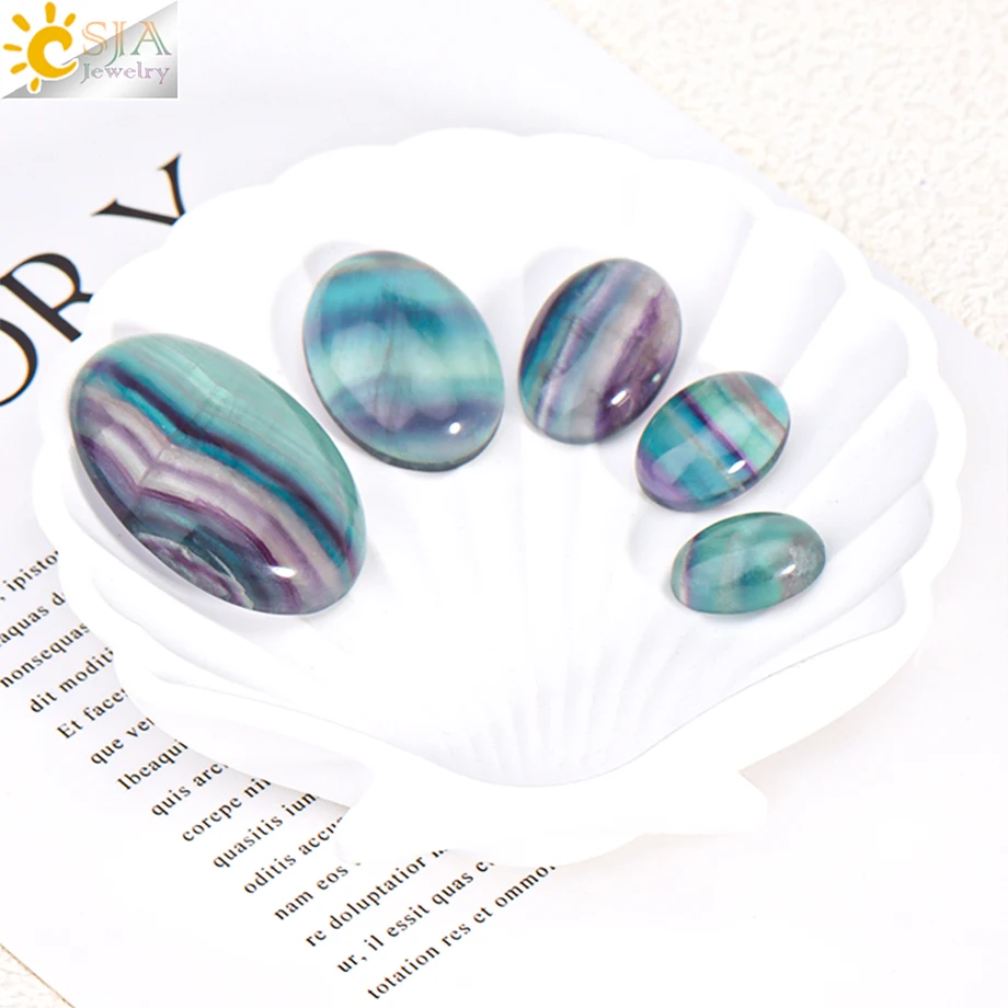 Fluorite Oval Natural Gem Stone Flat Cabochon Crystals Beads Flatbacks Base 18x25mm 30x40mm for DIY Jewelry Making Findings H360